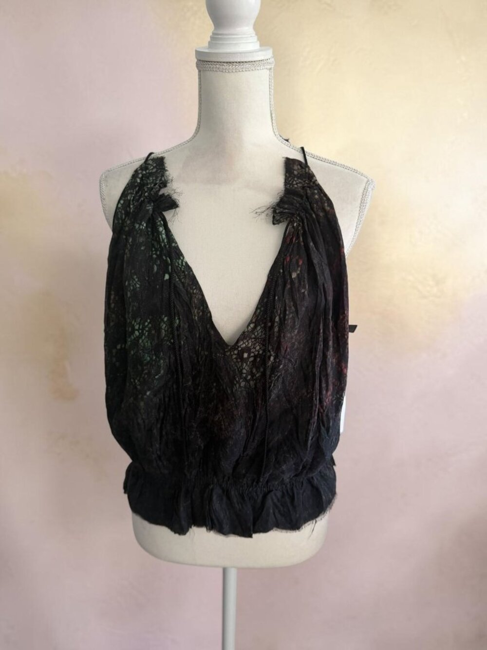 CALVIN RUCKER Black Patterned Tank Top Size Small